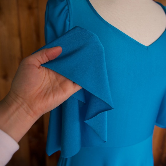 Vintage Handmade Turquoise Blue Ruffle & Tiered Maxi Dancing Dress Woman's M/L - Picture 6 of 16